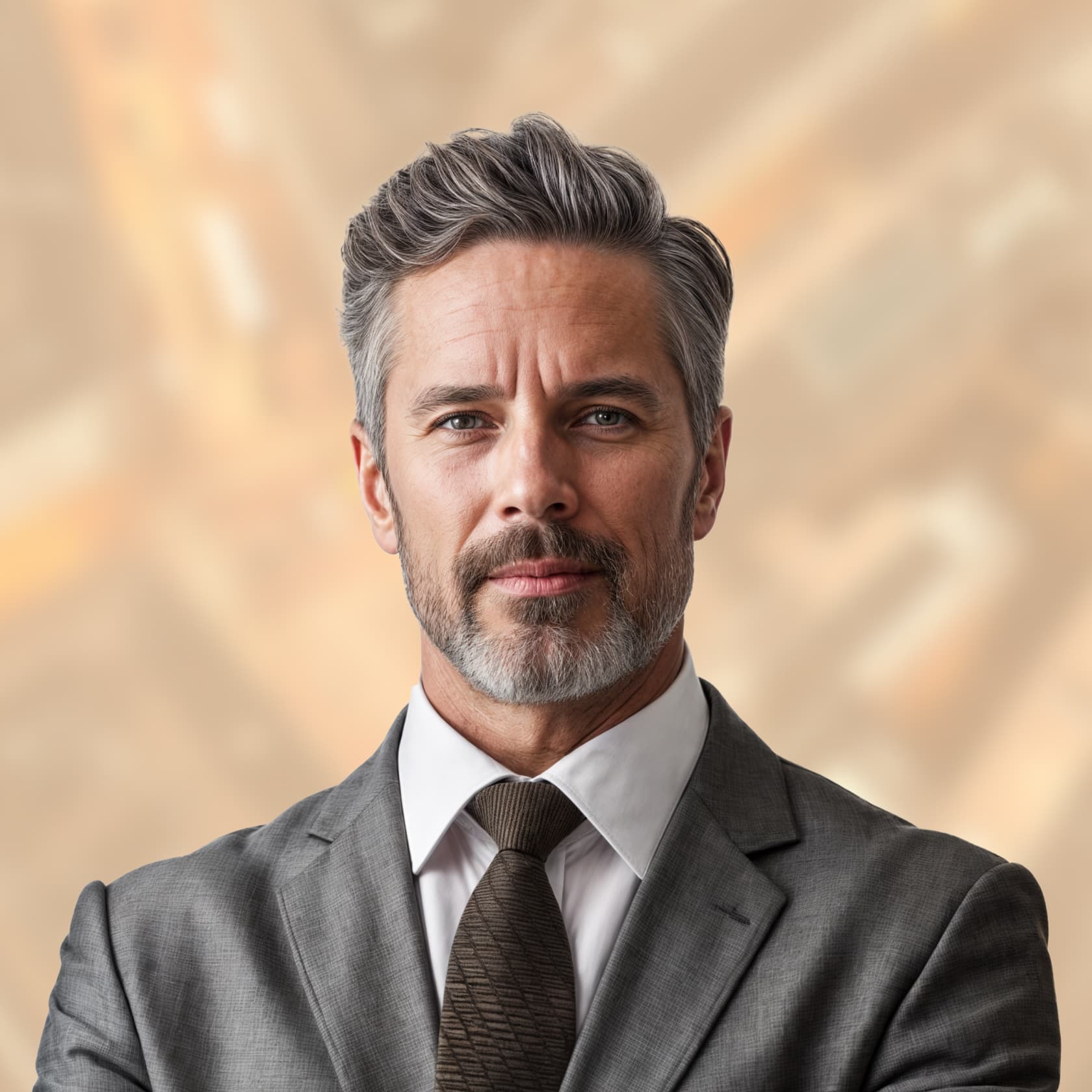 Middle-aged caucasian businessman on a gold background