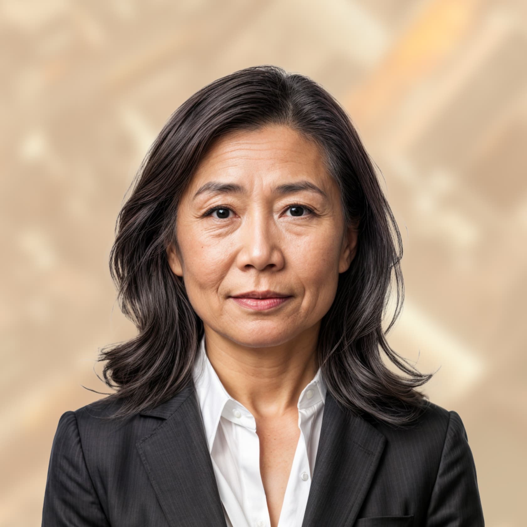 Middle-aged asian businesswoman on a gold background